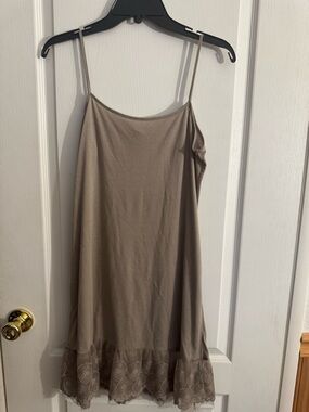 Lace Hem Slip Dress in Taupe